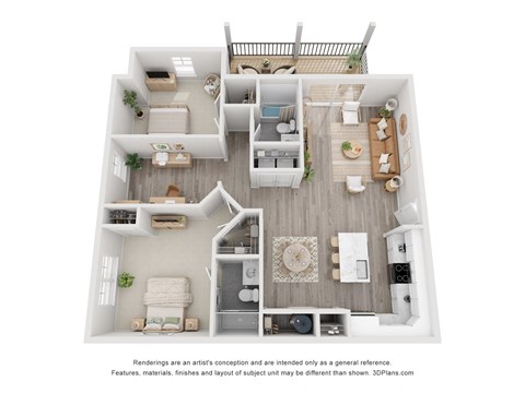 Floor plan for 2 beds, 2 baths, 1424 sqft